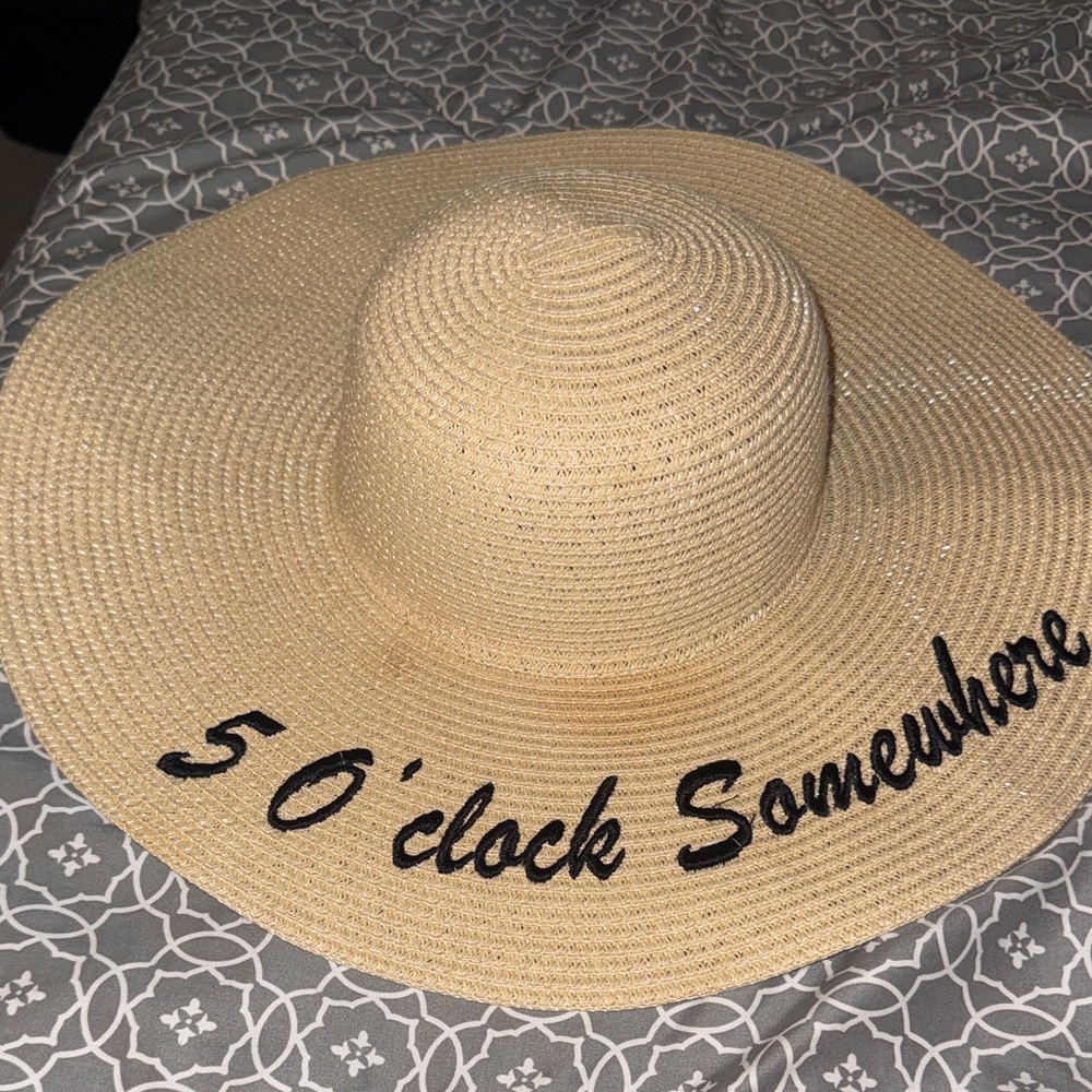 5 o clock somewhere Beige Wide Brim Sun Hat